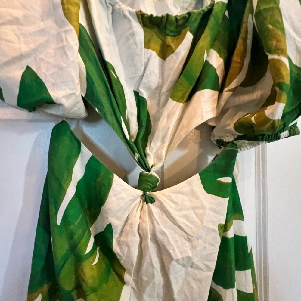 Farm Rio M Cutout Green Leaf Print Women's Dress - Picture 2 of 3